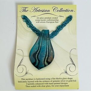 Fire-Blown Clear Art Glass Pendant Necklace The Artesian Collection Artistic